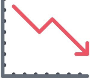 a graphic illustration of a graph with a red line going steadily downward