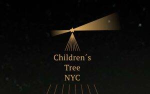 A stylized golden star on top of a tree, positioned above the words "Children's Tree NYC," all set against a dark background.